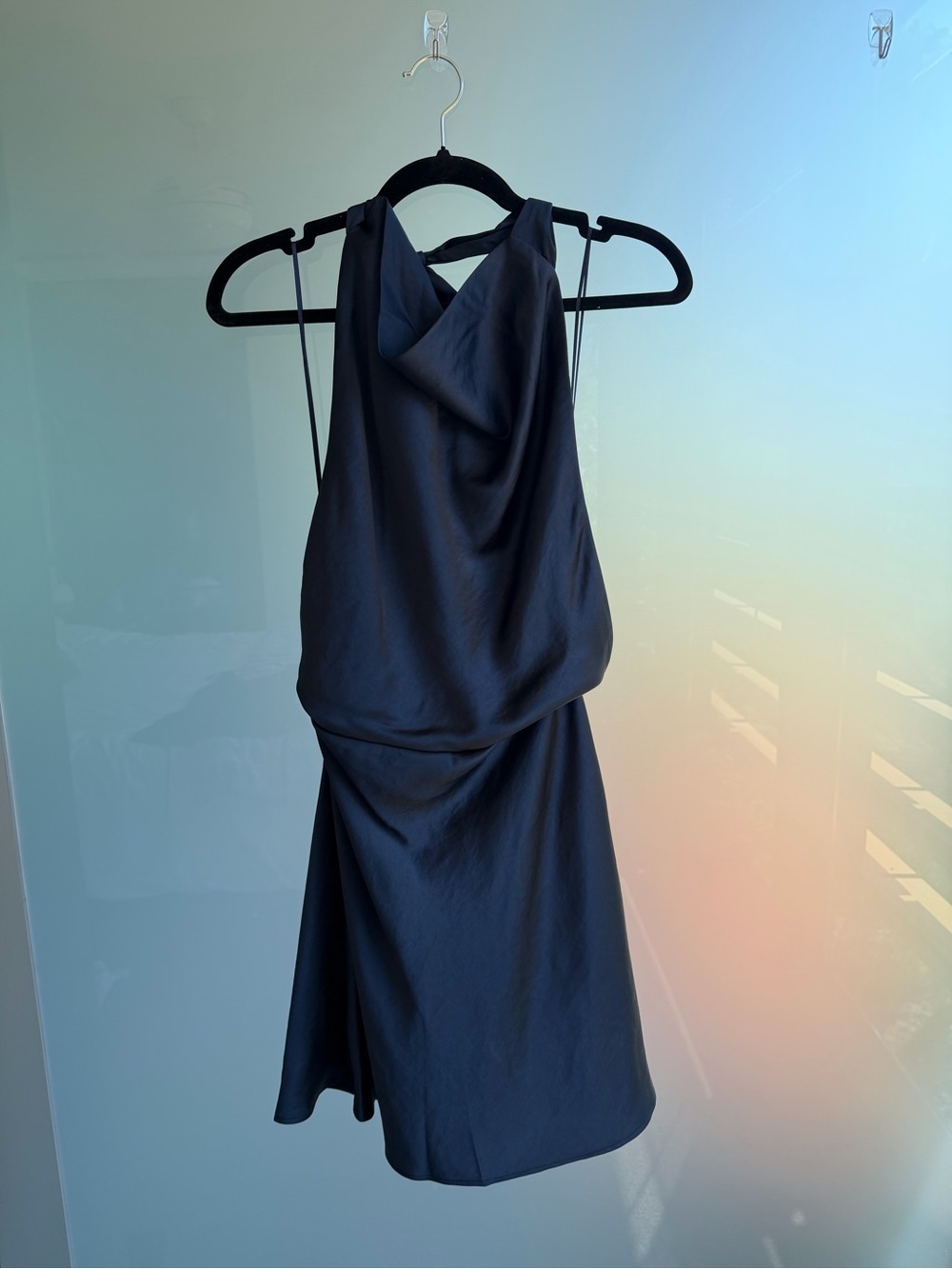 Open Edit Navy Satin Backless Summer Mini Dress - Picture 2 of 4
